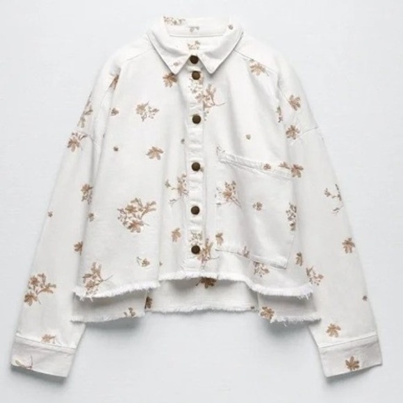 Zara Jackets & Blazers - ZARA cropped denim embroidered jacket overshirt